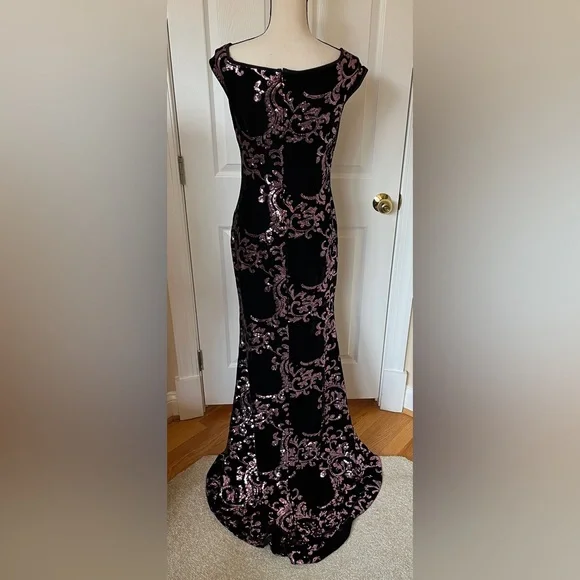 Eliza J. Black 💗 Velvet & Pink Sequin Sleeveless Gown Formal Maxi Dress Sz 6 - Picture 4 of 14